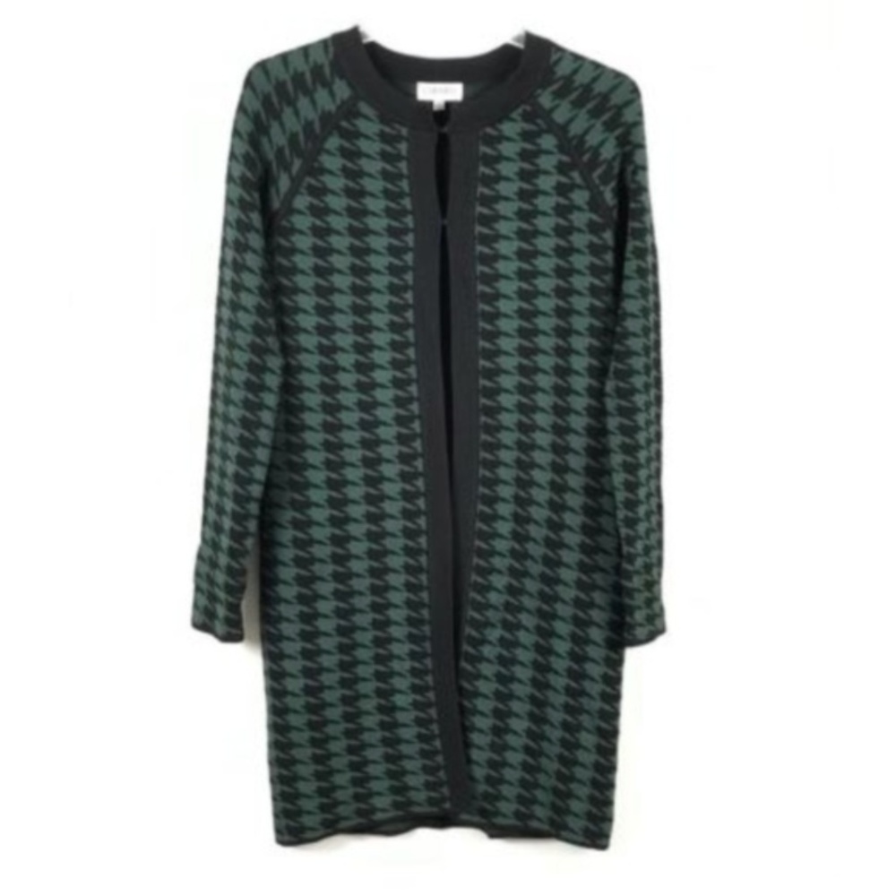 Carmen Marc Valvo Green Black Houndstooth Duster